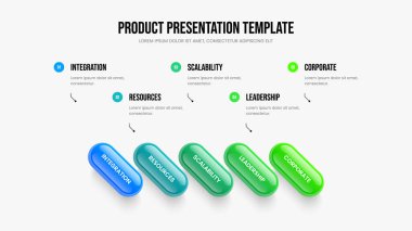 Servis Analizi 5 Adım Bilgi Slayt Gösterisi Şablonu. Şirket Hava Durumu Sunumu Tasarım Vektörü İllüstrasyonu. Proje Beş Seçenek Diyagramı Slayt Düzeni.