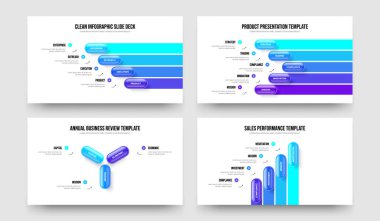 Kurumsal Giriş 4-5-3 Basamaklı Slayt Gösterisi Düzeni Vektör İllüstrasyon Seti. Profesyonel İçgörü 453 Element Diyagramı Şablon Koleksiyonu.