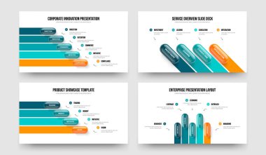 Modern İcat 54 Element Infographic Sunum Düzeni Seti. Profesyonel Profil Beş Dört Seçenek Diyagram Çerçeve Tasarım Vektör İllüstrasyon Koleksiyonu.