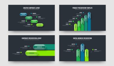 Yaratıcı Analiz 4523 Element Diyagram Çerçeve Tasarımı Paketi. Proje İcat 4-5-2-3 Seçenek Bilgilendirme Sunum Düzeni Vektör Çizimi.