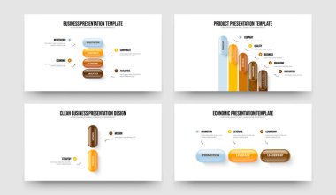 Profesyonel Analiz 4523 Adım Infographic Slayt Gösterisi Tasarım Paketi. Pazarlama İçgörüsü 4-5-2-3 Element Diyagramı Sunum Düzeni Vektör İllüstrasyon Koleksiyonu.