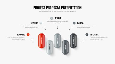 Reklam Büyümesi Beş Adım Bilgisel Sunum Düzeni. Finansal Performans Kaydırma Şablonu Vektör İllüstrasyonu. Servis Çalıştırma 5 Element Diyagramı Tasarımı.