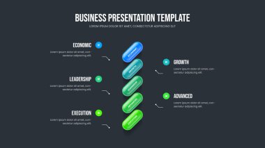 Dijital Strateji Sunumu Tasarım Vektörü İllüstrasyonu. Reklam Geliştirme 5 Element Bilgi Şablonu. Yatırımcı Gözden Geçirmesi Beş Seçenek Slayt Gösterisi Düzeni.