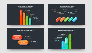 Şirket Görselleştirme 4-5-2-3 Seçenek Tanıtım Şablonu Vektör İllüstrasyon Paketi. Yaratıcı Rapor 4523 Element Diyagramı Çerçeve Düzeni Koleksiyonu.