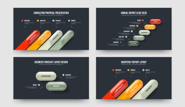 Reklam Raporu Dört Beş İki Üç Adım Bilgi Kaydırağı Tasarım Vektörü İllüstrasyon Paketi. Yatırımcı Profili 4523 Seçenek Diyagramı Slayt Şablonu Ayarla.