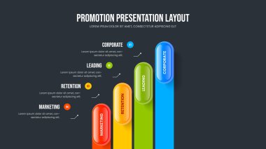 Yaratıcı Profil Dört Element Diyagramı Şablonu. Reklam Performansı Slayt Düzeni Vektör Resimleri. Kurumsal Fırlatma 4 Seçenek Bilgisel Slayt Gösterisi Tasarımı.