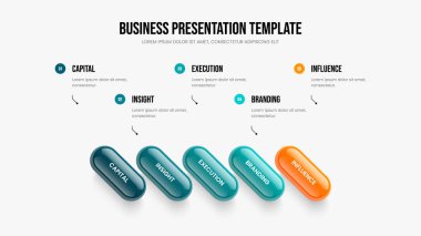 Yaratıcı Profil Kaydırma Düzeni Vektör İllüstrasyonu. Satış Teklifi Beş Adım Slayt Şablonu. Görsel Insight 5 Seçenek Bilgisel Sunum Tasarımı.