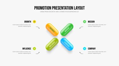 Modern Geliştirme 4 Seçenek Bilgi Slayt Gösterisi Tasarımı. Şirket Gelişimi Dört Adım Diyagram Sunum Şablonu. Servis Gösterimi Çerçeve Düzeni Vektör İllüstrasyonu.