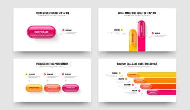 Danışmanlık Çözümü Bir İki Üç Dört Adım Bilgi Kaydırağı Tasarım Vektör Resimleri Koleksiyonu. Satışlar Genel Bakış 123 4 Element Diyagramı Sunum Şablonu Paketi.