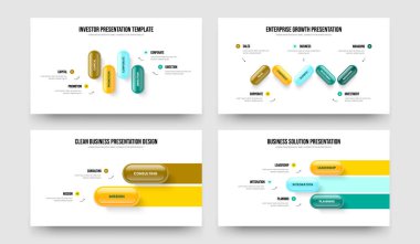 Şirket Analizi 4-5-2-3 Seçenek Slayt Gösterisi Vektör Çizim Koleksiyonu. Pazarlama İnovasyonu 4523 Adım Diyagramı Sunum Tasarımı.