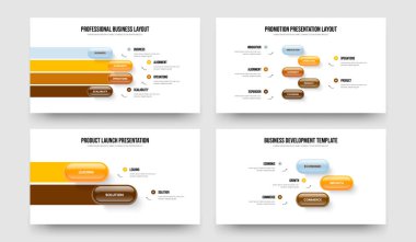 Finansal Görselleştirme 4523 Adım Diyagram Sunum Tasarımı Seti. Danışmanlık Fırlatma 4-5-2-3 Seçenek Bilgilendirme Çerçeve Düzenleme Vektör Çizim Koleksiyonu.