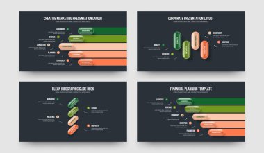 Görsel Büyüme Beş Dört Basamaklı Diyagram Sunum Tasarım Vektör Çizim Koleksiyonu. Proje Analizi 54 Seçenek Bilgisel Çerçeve Düzeni Ayarları.