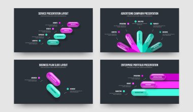 Pazarlama Hava Durumu 4523 Adım Diyagramı Sunum Şablonu Paketi. Kurumsal Geliştirme 4-5-2-3 Seçenek Slayt Gösterisi Düzen Vektörü İllüstrasyon Koleksiyonu.
