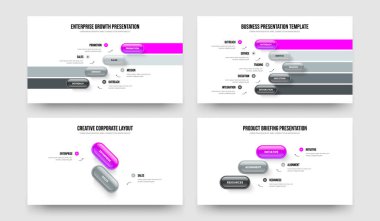 Kurumsal Planlama 4-5-2-3 Element Bilgi Sunumu Tasarım Vektör İllüstrasyon Paketi. Pazar Önerisi 4523 Adım Diyagram Slayt Şablonu Ayarla.