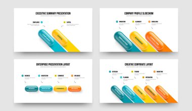 Yatırımcı Raporu 2-3-4-5 Seçenek Diyagramı Sunum Düzeni Vektör Çizimi. Finansal Hava Durumu 2345 Adım Bilgi Kaydırma Şablonu Paketi.