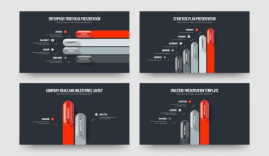Profesyonel Performans 4523 Adım Bilgi Slayt Gösterisi Tasarım Koleksiyonu. Şirket Kampanyası 4-5-2-3 Seçenek Slayt Düzeni Vektör Çizimi Paketi.