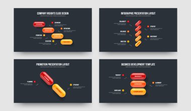 Kurumsal Çözüm 4-5-2-3 Element Diyagram Slayt Gösterisi Şablon Vektör Resimleri Koleksiyonu. Ürün Geliştirme 4523 Adım Bilgi Çerçeve Tasarımı.