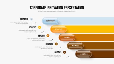 Hizmet Raporu Beş Seçenek Bilgi Çerçeve Düzeni. Finansal İçgörü Slayt Gösterisi Tasarım Vektörü İllüstrasyonu. Görsel Görselleştirme 5 Element Diyagramı Kaydırma Şablonu.