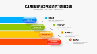 Enterprise Briefing Four Element Bilgi Şablonu. Hizmet Gelişimi 4 Adım Diyagram Slayt Gösterisi Tasarımı. Danışmanlık Planı Slayt Düzeni Vektör İllüstrasyonu.