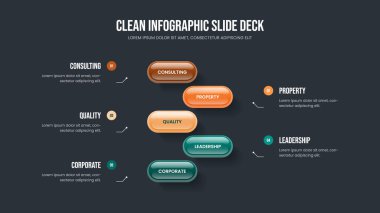Pazar Portföyü Kaydırak Düzeni Vektör İllüstrasyonu. Proje Brifingi Beş Adım Diyagram Sunum Şablonu. Yatırımcı Gösterisi 5 Element Bilgisel Slayt Gösterisi Tasarımı.
