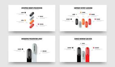 Görsel Analiz 4-5-2-3 Seçenek Slayt Gösterisi Vektör Çizim Koleksiyonu. Şirket Görselleştirme 4523 Element Diyagram Slayt Tasarımı.
