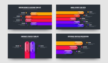Yaratıcı tahmin 4523 Adım Diyagram Şablon Paketi. Ürün Önerisi 4-5-2-3 Seçenek Slayt Düzeni Vektör Çizimi.