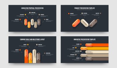 Görsel Brifing 534 Adım Bilgi Kaydırma Yerleşimi Koleksiyonu. Finansal Plan Beş Üç Element Diyagram Slayt Şablonu Vektör Çizimi.