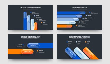 Servis Brifingi 4-5-2-3 Seçenek Slayt Düzeni Vektör Resimleri Koleksiyonu. İş Analizi 4523 Element Diyagramı Sunum Tasarımı Paketi.