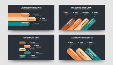 Kurumsal Performans Üç Dört Beş Seçenek Sunum Şablonu Vektör İllüstrasyon Koleksiyonu. Ürün Geliştirme 345 Element Bilgi Çerçeve Düzeni Ayarları.