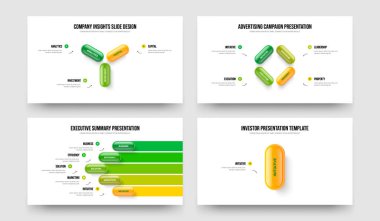 Atılgan Gözden Geçirme Üç Dört Beş Bir Seçenek Slayt Gösterisi Vektör Çizim Paketi. Pazar Portföyü 3451Element Diyagramı Şablon Koleksiyonu.