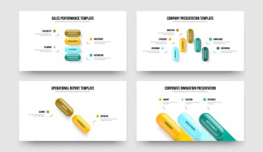 Proje Kampanyası 4523 Seçenek Diyagramı Kaydırma Yerleşimi Ayarları. Danışmanlık Analizi 4-5-2-3 Element Bilgi Slayt Gösterisi Şablon Vektör Resimleri Koleksiyonu.