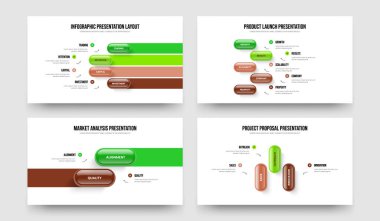 Görsel Kampanya 4523 Adım Diyagram Şablon Paketi. Proje Çözümü 4-5-2-3 Seçenek Bilgilendirme Sunumu Tasarım Vektörü İllüstrasyon Koleksiyonu.