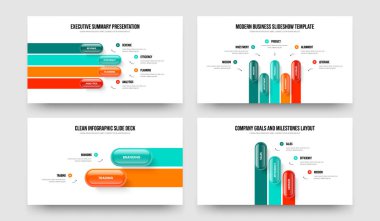 Dijital Profil 4523 Adım Diyagram Şablon Koleksiyonu. Kurumsal Giriş 4-5-2-3 Seçenek Slayt Düzeni Vektör Çizim Paketi.