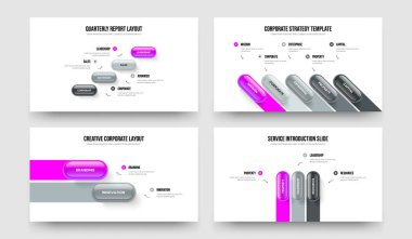 Pazarlama Fırlatma 4523 Element Bilgi Slayt Gösterisi Düzenleme Koleksiyonu. Satış Profili Dört Beş İki Üç Adımlı Diyagram Kaydırma Şablonu Vektör Çizimi.