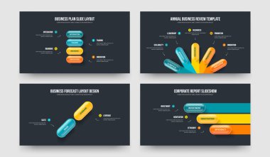 Reklam Geliştirme 4523 Basamaklı Diyagram Kaydırma Düzeni Paketi. Modern İcat Dört Beş İki Üç Seçenek Slayt Gösterisi Şablon Vektör Resimleme Koleksiyonu.