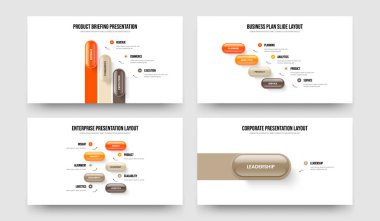 Şirket Çözümü 3-4-5-1 Seçenek Kaydırma Planı Vektör Çizimi Paketi. Danışmanlık Planı 3451 Adım Bilgi Çerçeve Şablonu Koleksiyonu.