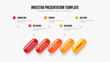 Ürün Tanıtım Çerçeve Tasarımı Vektör İllüzyonu. Satış İncelemesi 5 Adım Slayt Gösterisi Şablonu. Şirket Fırlatma Beş Element Diyagramı Kaydırma Düzeni.