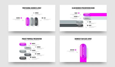 Modern Kampanya Üç Dört Beş Bir Seçenek Slayt Şablonu Şablon Çizim Kümesi. Pazar Geliştirme 345 Element Bilgi Kaydırma Düzeni Paketi.