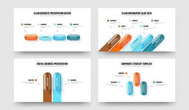 Dijital Strateji 4523 Adım Diyagram Slayt Şablonu Koleksiyonu. Şirket Gözden Geçirmesi 4-5-2-3 Element Bilgi Çerçeve Düzeni Vektör İllüstrasyonu.