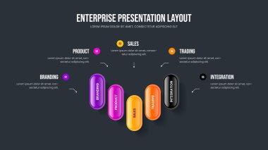 Profesyonel Kampanya Çerçeve Tasarım Vektörü İllüstrasyonu. Finansal Rapor 5 Element Diyagramı Sunum Düzeni. Yaratıcı Portföy Beş Adım Bilgi Slayt Gösterisi Şablonu.