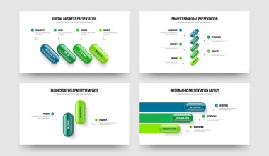 Business Showcase 4-5-2-3 Element Bilgi Kaydırma Düzeni Vektör Çizimi Paketi. Görsel Teklif 4523 Seçenek Slayt Gösterisi Şablonu Koleksiyonu.