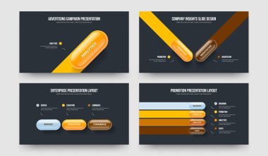 Kurumsal Gelişim 1234 Basamak Diyagram Şablon Koleksiyonu. Modern Brifing Bir İki Üç Dört Seçenek Slayt Gösterisi Tasarım Vektörü İllüstrasyonu.