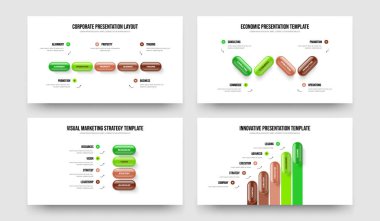 Görsel Strateji Beş Dört Element Bilgi Slayt Gösterisi Tasarım Vektörü İllüstrasyon Seti. Proje Önerisi 54 Seçenek Diyagramı Kaydırma Şablonu Koleksiyonu.