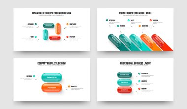 Hizmet Geliştirme 4-5-2-3 Seçenek Tanıtım Düzeni Vektör İllüzyonu Ayarları. Danışma Brifingi 4523 Adım Slayt Tasarımı Koleksiyonu.
