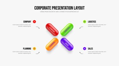 Danışmanlık İcat Dört Seçenek Diyagram Çerçeve Tasarımı. Pazarlama Şovu 4 Adım Bilgi Kaydırma Düzeni. Profesyonel Brifing Slayt Gösterisi Şablon Vektörü İllüstrasyonu.