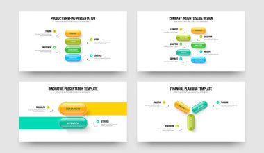 Servis Showcase 4523 Adım Bilgisel Çerçeve Düzeni Paketi. Modern Genel Görünüm Dört Beş İki Üç Seçenek Kayan Şablon Vektör Resimleme Koleksiyonu.