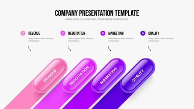 Servis Görselleştirme Kaydırağı Tasarım Vektörü İllüstrasyonu. Görsel Analiz 4 Seçenek Slayt Gösterisi Şablonu. Proje Gözden Geçirme Dört Element Bilgisel Sunum Düzeni.