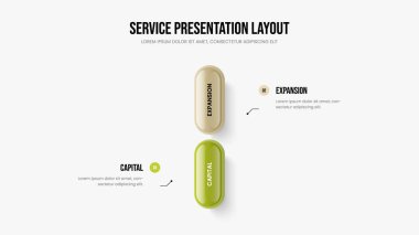 Satış Çözümü Slayt Gösterisi Tasarım Vektörü İllüstrasyonu. Finansal Rapor 2 Element Bilgi Kaydırma Şablonu. İş İçgörüsü İki Seçenek Diyagramı Düzenlemesi.