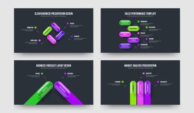 Pazarlama Tahminleri 4-5-2-3 Element Diyagramı Slayt Gösterisi Şablon Vektör Resimleri Koleksiyonu. Modern Görselleştirme 4523 Adım Bilgisel Sunum Düzeni Paketi.
