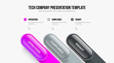 Danışmanlık Raporu Üç Seçenek Diyagramı Sunum Şablonu. Mali Analiz Slayt Gösterisi Vektör Çizimi. Ürün Geliştirme 3 Element Bilgi Kaydırma Tasarımı.